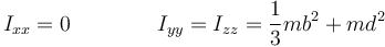 I_{xx}=0\qquad\qquad I_{yy}=I_{zz}=\frac{1}{3}mb^2+md^2  