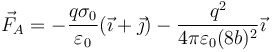 \vec{F}_A=-\frac{q\sigma_0}{\varepsilon_0}(\vec{\imath}+\vec{\jmath})-\frac{q^2}{4\pi\varepsilon_0(8b)^2}\vec{\imath}