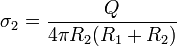 \sigma_2=\frac{Q}{4\pi R_2(R_1+R_2)}