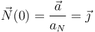 
\vec{N}(0) = \dfrac{\vec{a}}{a_N} = \vec{\jmath}
