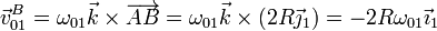 \vec{v}^B_{01}=\omega_{01}\vec{k}\times\overrightarrow{AB}=\omega_{01}\vec{k}\times(2R\vec{\jmath}_1)=-2R\omega_{01}\vec{\imath}_1