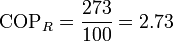 \mathrm{COP}_R = \frac{273}{100}=2.73