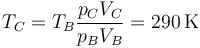 T_C=T_B \frac{p_CV_C}{p_B V_B}=290\,\mathrm{K}