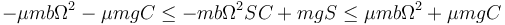 -\mu mb\Omega^2-\mu mgC \leq -mb\Omega^2 SC+mgS \leq \mu mb\Omega^2+\mu mgC