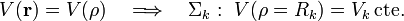 V(\mathbf{r})=V(\rho)\quad\Longrightarrow\quad\Sigma_k:\ V(\rho=R_k)=V_k\,\mathrm{cte.}\,