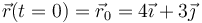 \vec{r}(t=0)=\vec{r}_0=4\vec{\imath}+3\vec{\jmath}