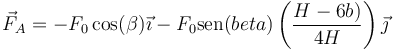 \vec{F}_A=-F_0\cos(\beta)\vec{\imath}-F_0\mathrm{sen}(beta)\left(\frac{H-6b)}{4H}\right)\vec{\jmath}