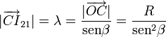 |\overrightarrow{CI}_{21}|=\lambda=\frac{|\overrightarrow{OC}|}{\mathrm{sen}\beta}=\frac{R}{\mathrm{sen}^2\beta}