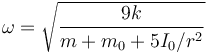 \omega=   \sqrt{\frac{9k}{m+m_0+5I_0/r^2}}