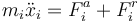 m_i\ddot{x}_i=F^a_i+F^r_i