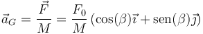 \vec{a}_G=\frac{\vec{F}}{M}=\frac{F_0}{M}\left(\cos(\beta)\vec{\imath}+\mathrm{sen}(\beta)\vec{\jmath}\right)