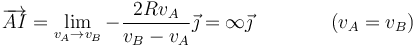 \overrightarrow{AI}= \lim_{v_A\to v_B}-\frac{2Rv_A}{v_B-v_A}\vec{\jmath}=\infty\vec{\jmath}\qquad\qquad (v_A=v_B)