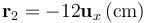 \mathbf{r}_2=-12\mathbf{u}_x\,\mathrm{(cm)}