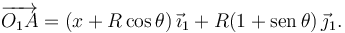 
\overrightarrow{O_1A} = (x+R\cos\theta)\,\vec{\imath}_1 + R(1+\mathrm{sen}\,\theta)\,\vec{\jmath}_1.
