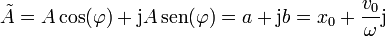 \tilde{A}= A\cos(\varphi)+\mathrm{j}A\,\mathrm{sen}(\varphi)=a+\mathrm{j}b=x_0+\frac{v_0}{\omega}\mathrm{j}