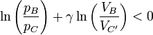 \ln\left(\frac{p_B}{p_C}\right)+\gamma\ln\left(\frac{V_B}{V_{C'}}\right) < 0 