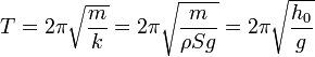T = 2\pi\sqrt{\frac{m}{k}}= 2\pi\sqrt{\frac{m}{\rho S g}}=2\pi\sqrt{\frac{h_0}{g}}