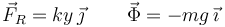 
\vec{F}_R = ky\,\vec{\jmath}\, \qquad \vec{\Phi} = -mg\,\vec{\imath}
