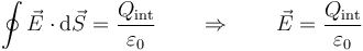 \oint \vec{E}\cdot\mathrm{d}\vec{S}=\frac{Q_\mathrm{int}}{\varepsilon_0}\qquad\Rightarrow\qquad \vec{E}=\frac{Q_\mathrm{int}}{\varepsilon_0}