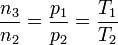 \frac{n_3}{n_2}=\frac{p_1}{p_2} = \frac{T_1}{T_2}