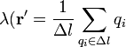 \lambda(\mathbf{r}' = \frac{1}{\Delta l}\sum_{q_i\in\Delta l} q_i