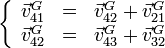 \left\{\begin{array}{lcr}\vec{v}^G_{41} & = & \vec{v}^G_{42} + \vec{v}^G_{21} \\
\vec{v}^G_{42} & = & \vec{v}^G_{43} + \vec{v}^G_{32} \end{array}\right.