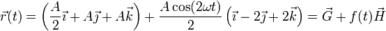 \vec{r}(t) = \left(\frac{A}{2}\vec{\imath}+A\vec{\jmath}+A\vec{k}\right)+\frac{A\cos(2\omega t)}{2}\left(\vec{\imath}-2\vec{\jmath}+2\vec{k}\right) = \vec{G}+f(t)\vec{H}