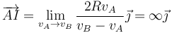 \overrightarrow{AI}= \lim_{v_A\to v_B}\frac{2Rv_A}{v_B-v_A}\vec{\jmath}=\infty\vec{\jmath}