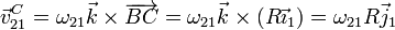\vec{v}^C_{21}=\omega_{21}\vec{k}\times\overrightarrow{BC}=\omega_{21}\vec{k}\times(R\vec{\imath}_1)=\omega_{21}R\vec{j}_1