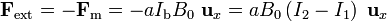 \mathbf{F}_\mathrm{ext}=-\mathbf{F}_\mathrm{m}=-aI_\mathrm{b}B_0\ \mathbf{u}_x=aB_0\left(I_2-I_1\right)\ \mathbf{u}_x