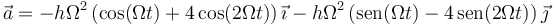 \vec{a}=-h\Omega^2\left(\mathrm{cos}(\Omega t)+4\,\mathrm{cos}(2\Omega t)\right)\vec{\imath}-h\Omega^2\left(\mathrm{sen}(\Omega t)-4\,\mathrm{sen}(2\Omega t)\right)\vec{\jmath}