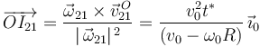 
\overrightarrow{OI_{21}}=\frac{\vec{\omega}_{21}\times\vec{v}^{\, O}_{21}}{|\,\vec{\omega}_{21}|^{\, 2}}=\frac{v_0^2t^{*}}{(v_0-\omega_0 R)}\,\vec{\imath}_0
