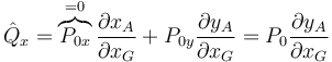 \hat{Q}_x=\overbrace{P_{0x}}^{=0}\frac{\partial x_A}{\partial x_G}+P_{0y}\frac{\partial y_A}{\partial x_G}=P_0\frac{\partial y_A}{\partial x_G}