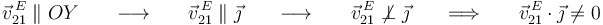 
\vec{v}^{\, E}_{21}\parallel OY\,\,\,\,\,\,\,\,\,\,\longrightarrow\,\,\,\,\,\,\,\,\,\,\vec{v}^{\, E}_{21}\parallel\vec{\jmath}\,\,\,\,\,\,\,\,\,\,\longrightarrow\,\,\,\,\,\,\,\,\,\,\vec{v}^{\, E}_{21}\not\perp\vec{\jmath} \,\,\,\,\,\,\,\,\,\,\Longrightarrow\,\,\,\,\,\,\,\,\,\,\vec{v}^{\, E}_{21}\cdot\vec{\jmath}\neq 0
