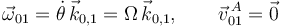 
\vec{\omega}_{01} = \dot{\theta}\,\vec{k}_{0,1} = \Omega\,\vec{k}_{0,1},
\qquad
\vec{v}^{\,A}_{01} = \vec{0}
