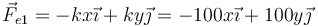 \vec{F}_{e1}=-kx\vec{\imath}+ky\vec{\jmath}=-100x\vec{\imath}+100y\vec{\jmath}