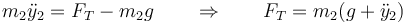 m_2\ddot{y}_2=F_{T}-m_2g\qquad\Rightarrow\qquad F_T = m_2(g+\ddot{y}_2)