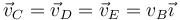 \vec{v}_C=\vec{v}_D=\vec{v}_E=v_B\vec{\imath}