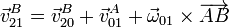\vec{v}^B_{21} = \vec{v}^B_{20} + \vec{v}^A_{01}+\vec{\omega}_{01}\times \overrightarrow{AB}