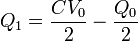 Q_1 = \frac{CV_0}{2}-\frac{Q_0}{2}