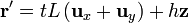 \mathbf{r}' = tL\left(\mathbf{u}_x+\mathbf{u}_y\right)+h\mathbf{z}