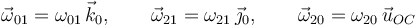 
\vec{\omega}_{01} = \omega_{01}\,\vec{k}_0, \qquad
\vec{\omega}_{21} = \omega_{21}\,\vec{\jmath}_0, \qquad
\vec{\omega}_{20} = \omega_{20}\,\vec{u}_{OC}
