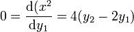 0=\frac{\mathrm{d}(x^2}{\mathrm{d}y_1} = 4(y_2-2y_1)