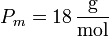 P_m = 18\,\frac{\mathrm{g}}{\mathrm{mol}}