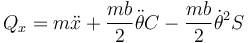 Q_x=m\ddot{x}+\frac{mb}{2}\ddot{\theta}C-\frac{mb}{2}\dot{\theta}^2S