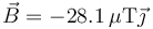 \vec{B}=-28.1\,\mu\mathrm{T}\vec{\jmath}