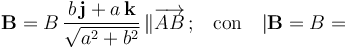 \mathbf{B}=B\!\ \frac{b\!\ \mathbf{j}+a\!\ \mathbf{k}}{\sqrt{a^2+b^2}}\!\ \| \overrightarrow{AB}\!\ \mathrm{;}\quad \mbox{con}\quad|\mathbf{B}=B=