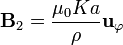 \mathbf{B}_2=\frac{\mu_0 K a}{\rho}\mathbf{u}_{\varphi}