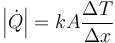 \left|\dot{Q}\right|= kA\frac{\Delta T}{\Delta x}
