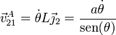 \vec{v}^A_{21}=\dot{\theta}L\vec{\jmath}_2 =\frac{a\dot{\theta}}{\mathrm{sen}(\theta)}